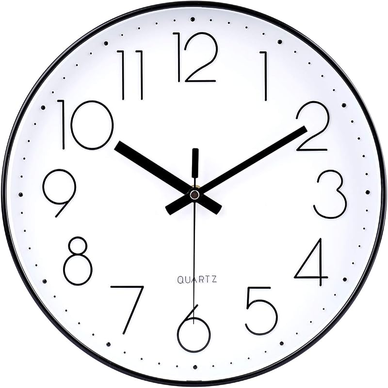 jomparis 12 inch Modern Wall Clock Silent Battery Operated Quartz Black