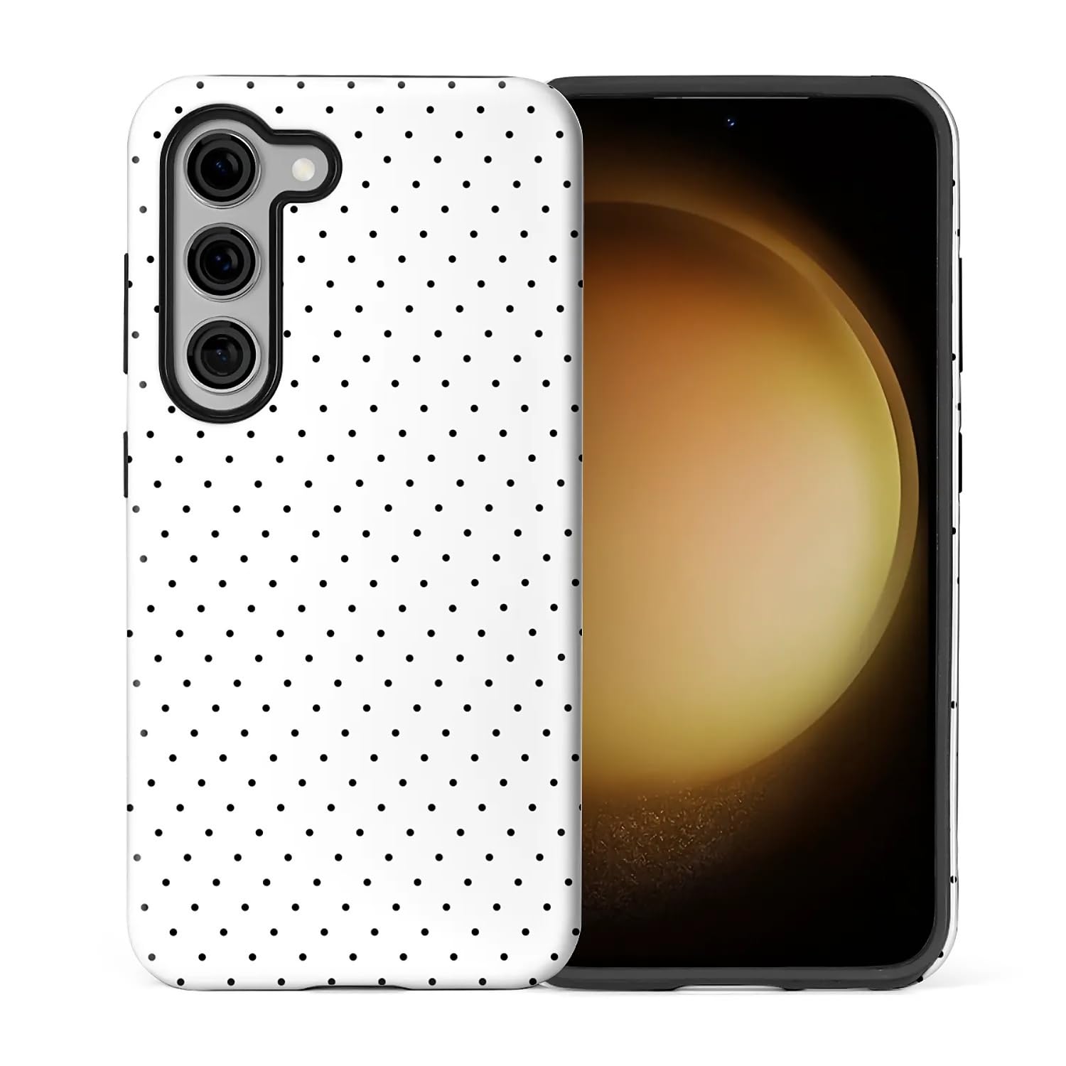 casesok for Samsung Galaxy S23 Case,Dual-Layer Hard Shell + Silicone Phone Case,Full Body Protection Shockproof Cover for Samsung Galaxy S23-Cute Polka Dot White