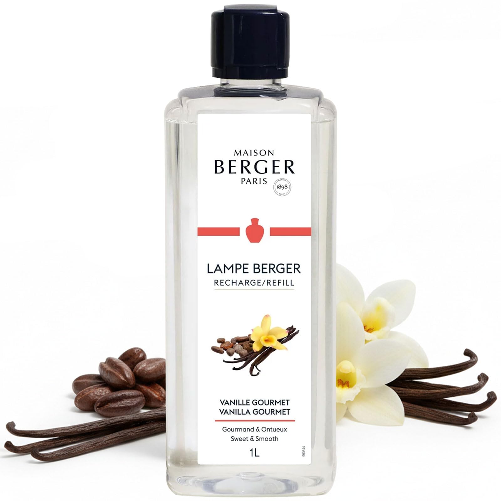 MAISON BERGER Vanilla Gourmet Lamp Berger Fragrance Refill, 1 Liter – 2-in-1 Catalytic System, Neutralizes Odours Then Diffuses Fragrance, Rich Bourbon Vanilla with Caramel and Spicy Notes