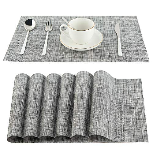 Vivi&Stitch Wipeable Placemats, 6 Pack Table Placemats, Easy to Clean Heat-Resistant Stain Resistant Anti-Skid Woven Vinyl PVC Table Mats for Kitchen Dining Table (Grey) - Thumbnail 7