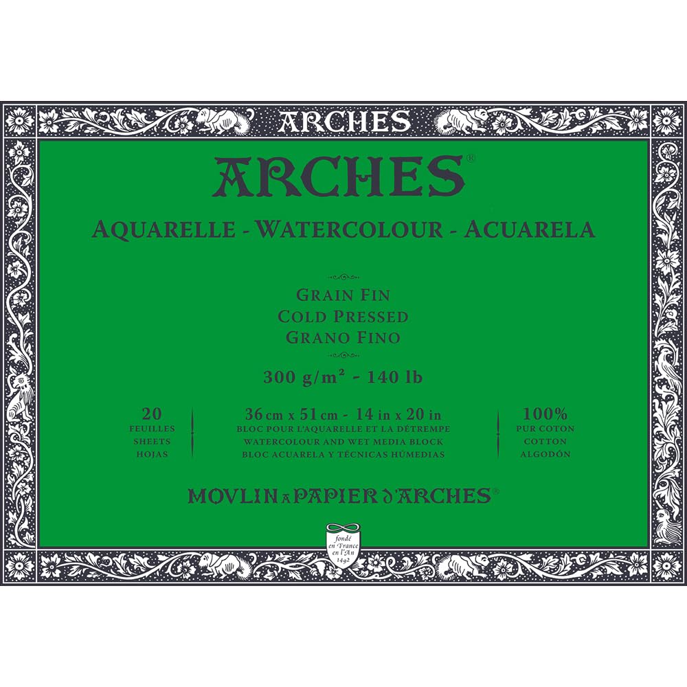 ARCHES Bloc Enc 4L 36x51 20H Aquarelle 100% Fine 300g White Nat