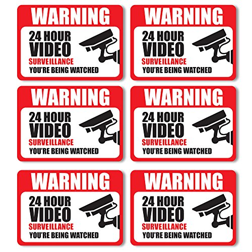 Front Facing Video Surveillance Adhesive Stickers (6-Pack) | Self-Adhesive Decals for Doors and Windows | UV Resistant for Ultimate Protection & Durability| Deter Thieves, Robbers & Burglars