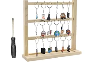 WOME Wood Keychain Display Stand For Vendors And Home: Square Wooden Keychain Display Stand With 18 Hooks For Showcasing Keys Jewelry And Accessories Etc (18 sturdy hooks)