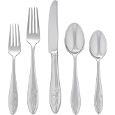 Lenox Butterfly Meadow 65-Piece 18/10 Silverware Set for 12, Flatware | silver, dishwasher safe | includes serving spoons and utensil set | heavy duty, cutlery set for kitchen and dining