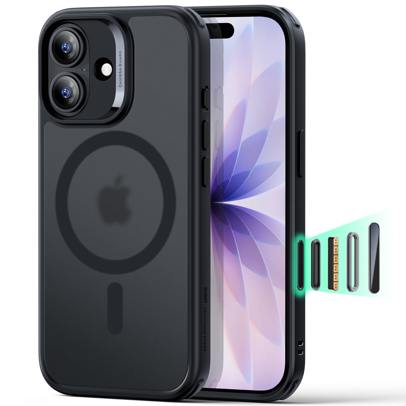 Photo 1 of ESR for iPhone 17 Case, Camera Control, Compatible with MagSafe, Shockof Military-Grade tection, Magnetic Phone Case for iPhone 17, Classic Hybrid Case, Frosted Black