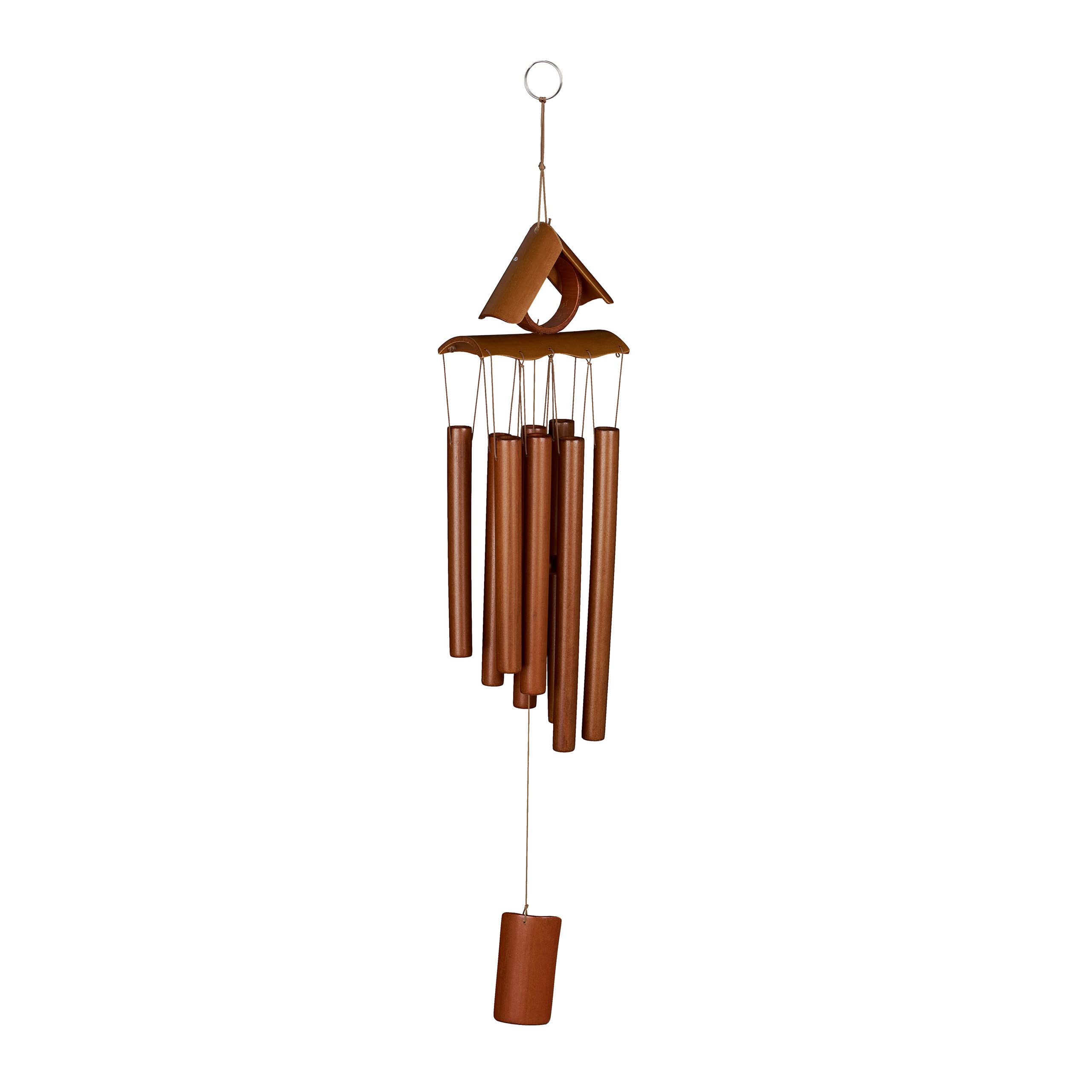 Relaxdays Wind Chime Bamboo, Pointed Roof Design, Hanging Decoration for Outdoors & Indoors, HWD: 68 x 14 x 7 cm, Brown