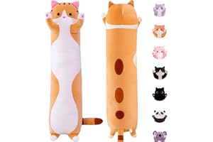 MDXMY Long Cat Plush Pillow Cute Cartoon Cat Stuffed Animals Soft Long Body Pillow Gifts(Yellow,19.68inch/50cm)