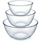 Borosilicate Glass Mixing Bowls Set of 3 (2.8, 2.2, 1.1QT) - Heavy Duty, Scratch Resistant, Non-Toxic &amp; Lead-Free &ndash; Oven/Microwave/Dishwasher/Freezer Safe &ndash; Ideal for Meal Prep, Baking &amp; Serving