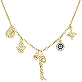 Gold Charm Necklace for Women 14K Gold Plated Blessed Evil Eye Dream Unicorn Love Heart Wing Family Tree Joyful Summer Beach Pendant Necklace Cubic Zirconia Charm Adjustable Trendy Jewelry Gift