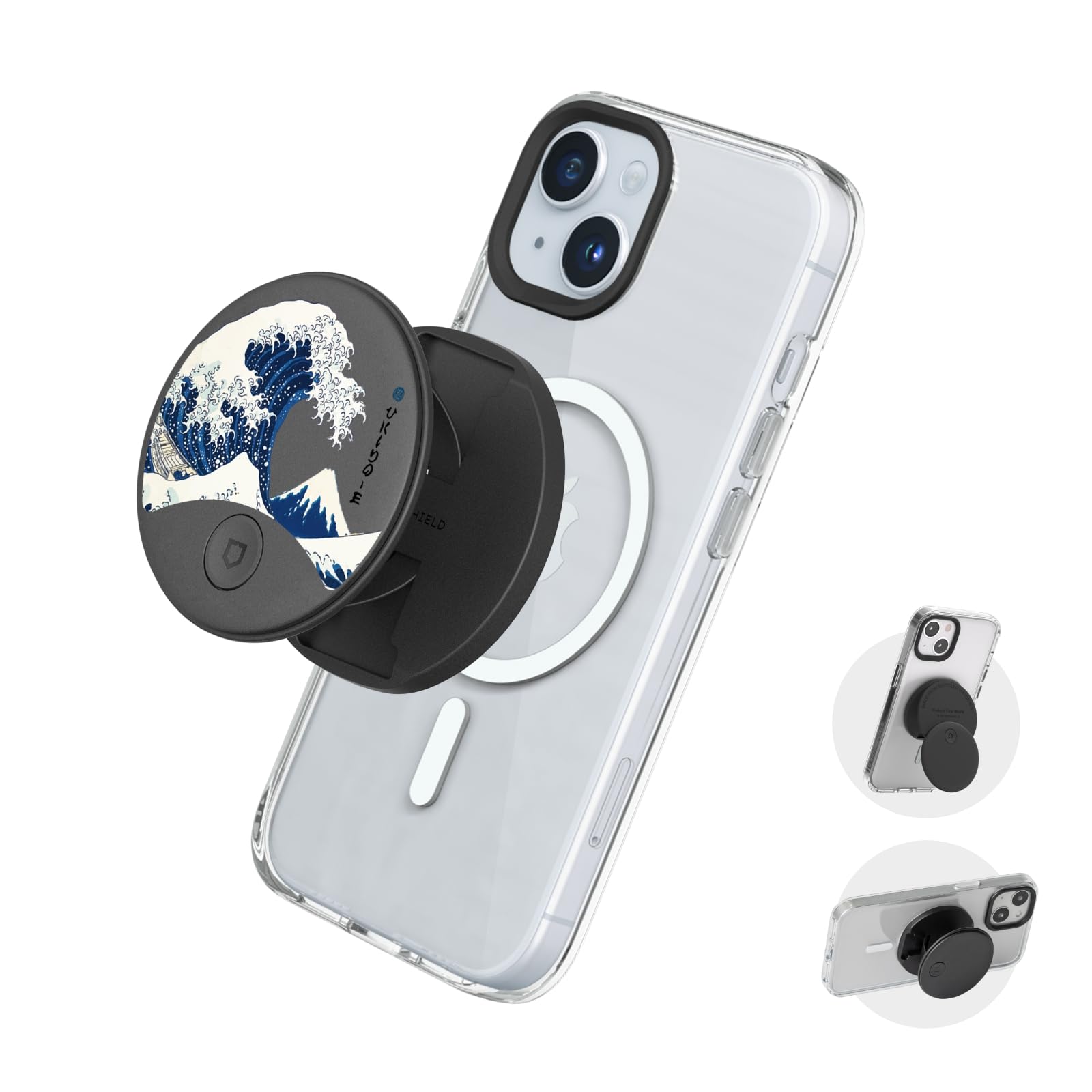 RHINOSHIELD GRIP O Compatible with MagSafe | Phone Grip with Expanding Kickstand for MagSafe Phone Case, Supports Portrait and Landscape Mode, Phone Holder, Smartphone Accessory - The Great Wave I