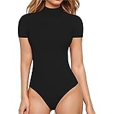 MANGOPOP Women's Mock Turtle Neck Bodysuit Short Sleeve Body Suits Basic T shirts Clothing Tops
