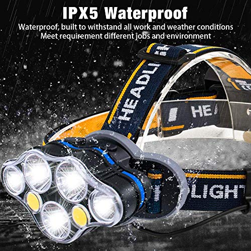 Headlamp, Brightest High 12000 Lumen LED Headlight, USB Rechargeable Headlamps for Adults - 7 Lights 8 Modes, Adjustable Headband, Comfortable,18650 Batteries - Best Camping Cycling Outdoor Head Lamps - Thumbnail 6