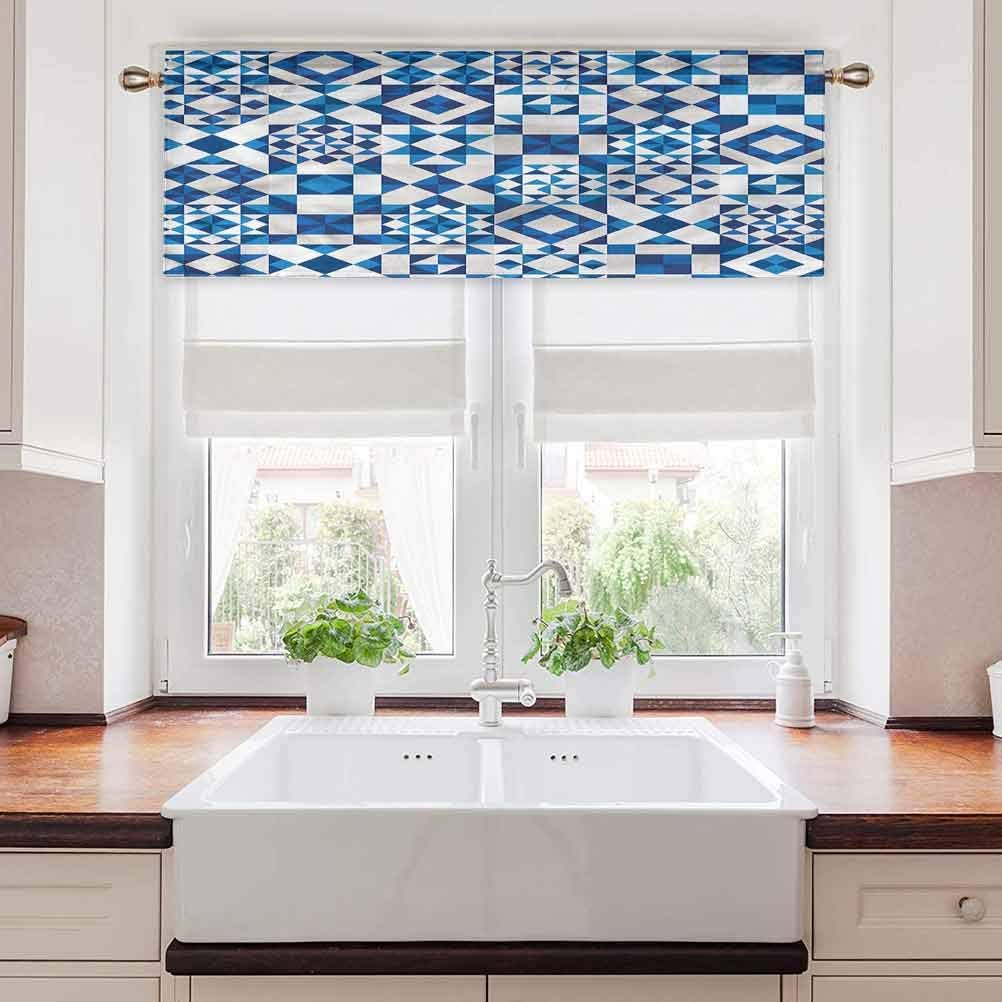 Cortina de cenefa para ventanas, color azul marino, azulejo portugués