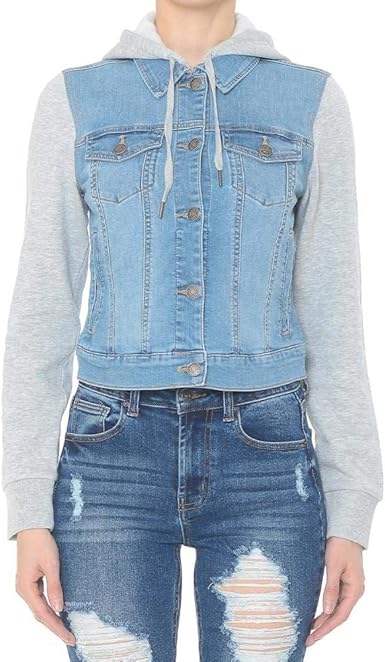womens denim jacket with fleece sleeves