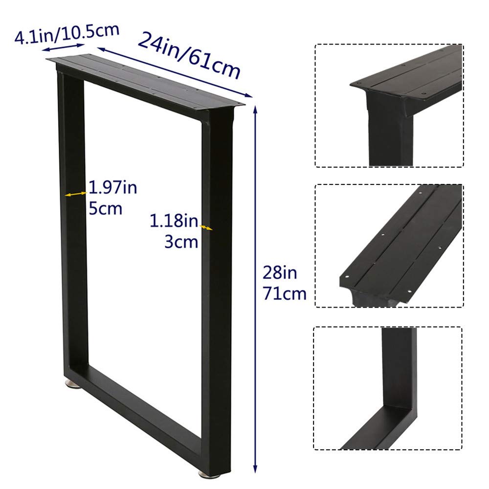 Metal Table Legs Heavy Duty Square Tube Iron Desk Legs Set of 2 28” Height 24” Wide Industrial Furniture Legs,Dining Table Legs,Modern Coffee Table Legs,Bench Legs,Console Table Legs