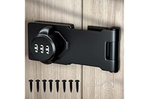 GDFOX Mechanical Password Rotary Hasp Locks, Door Security Slide Latch Lock for Small Doors, Cabinets, Barn Door, Bathroom, Outdoor, Garage, Garden (Black)