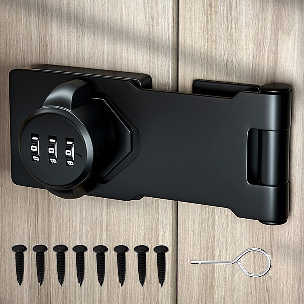 Photo 1 of GDFOX Mechanical Password Rotary Hasp Locks, Door Security Slide Latch Lock for Small Doors, Cabinets, Barn Door, Bathroom, Outdoor, Garage, Garden (Black)