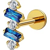 FINE4U 1PC ASTM F136 Titanium Piercing Jewelry Stud for Tragus Conch Helix Flat 16G 6mm 8mm