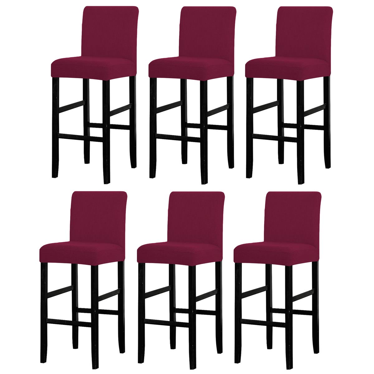 LANSHENG Bar Chair Stool Covers, Stretch Removable Washable Chair Slipcover for Short Swivel Dinning Chair Back Chair Bar Stool Chair (Wine Red,6 Pcs)