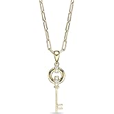 Lavari Jewelers 1/10 Carat Lab Grown Diamond Key Pendant for Women I 18k Yellow Gold Plated 925 Sterling Silver Pendant Necklace for Her I 18 Inch Paperclip Link Chain with Lobster Claw Clasp