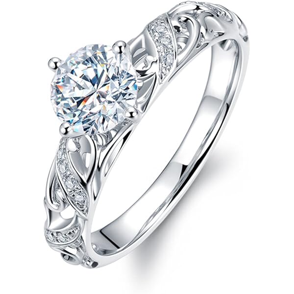 Bague De Fiançailles 3 Pierres En Or Blanc 14K Avec Diamants Simulés - Sur Mesure Taille 7 à 10