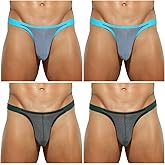 Casey Kevin Men's Sexy Breathable Mesh G-Strings Thong Bulge Pouch Tagless Underwear,4 Pack-Mutilcolor