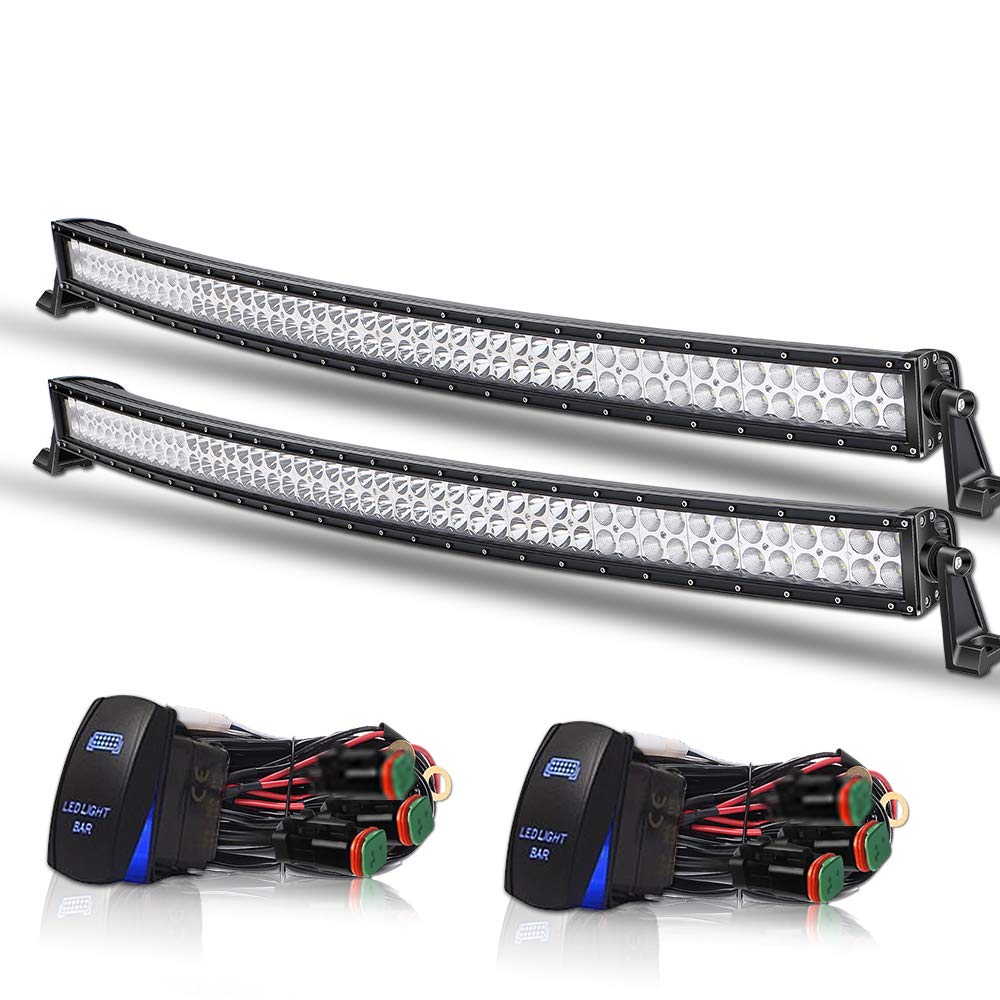 2Pack 52 Inch Curved Led Light Bar Spot Flood Combo Offroad Windshield Roof Light +2x Rocker Switch for Jeep Wrangler Jk ATV Truck Ram UTV 4X4 Chevy Boat Polaris RZR