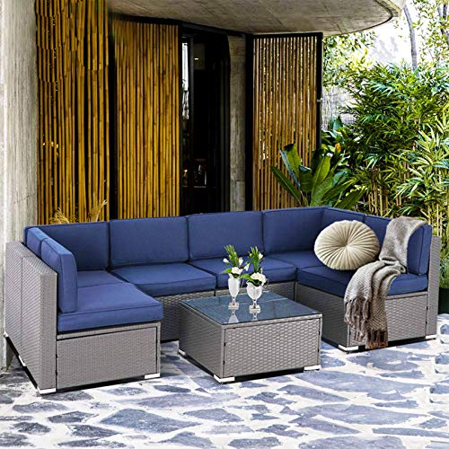 SUNCROWN Outdoor Patio Furniture 7Piece Sofa Set Grey Wicker, Washable