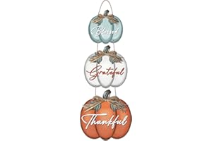 ARTDMT 3 Pieces Pumpkin Decor Grateful Thankful Blessed Wall Signs,Rustic Hanging Welcome Door Sign for Autumn Harvest Thanksgiving Halloween Door Wall Decoration Indoor Outdoor Fall Decor for Home