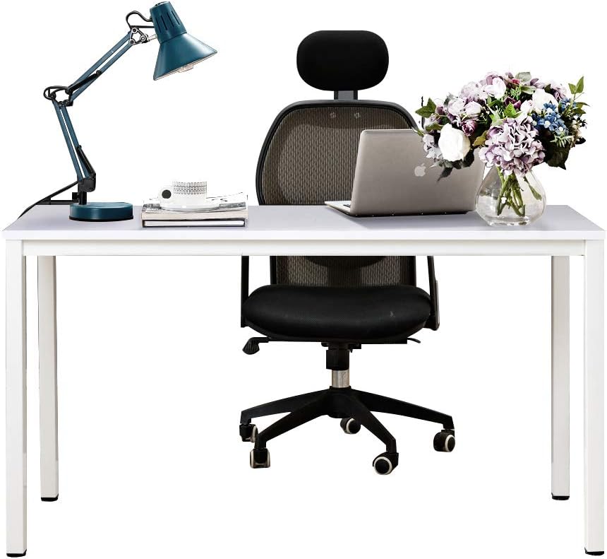 NeedFurniture Computer Desk 138x55cm Office Study Writing Desk Computer PC Laptop Table, large Workstation Dining Gaming Table for Home Office, White AC3DW-140-BH