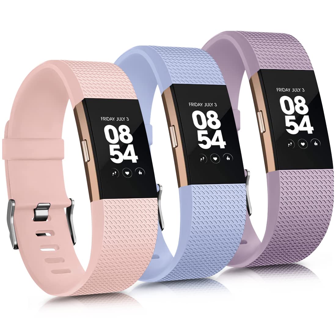 AK Compatible For Fi tbit Charge 2 straps for Women Men,3 Pack Replacement strap for Fit bit charge 2 strap, Adjustable Sport Wristbands for Fitbi t Charge 2 HR (Small, Nude Pink/Nude Blue/Violet)