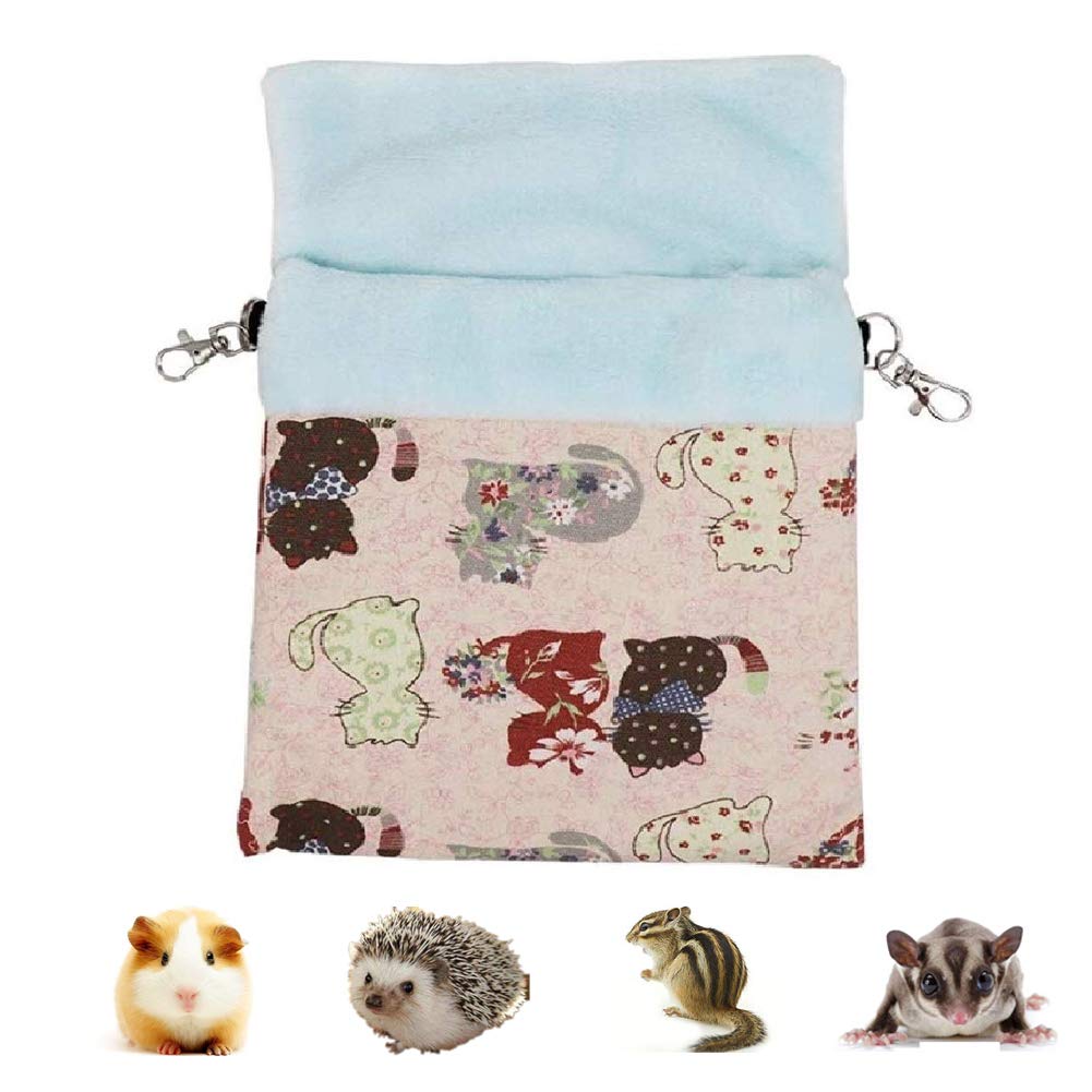 Litewood Sugar Gliders Sleeping Pouch Bag Small Pet Cotton Hanging Warm Comfortable Nest Bed for Small Animals Squirrels Marmosets Rats Hamster (Medium,Pink Cat) …