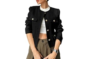 Cicy Bell Womens Cropped Tweed Blazers Jacket Collarless Button Down Business Casual 2025 Fall Outfits Winter Coats