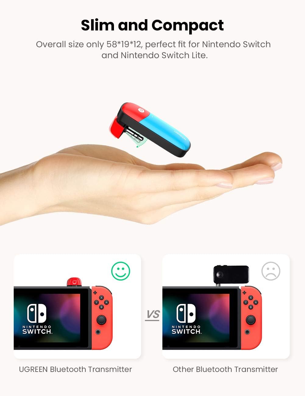 UGREEN Bluetooth 5.0 Transmitter Compatible for Nintendo Switch, Switch Lite, 3.5mm Audio Adapter with APTX Low Latency, Supports Wireless Bluetooth Headphones and Speakers: Home Audio & Theater