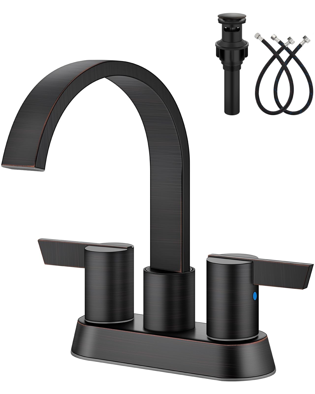 Photo 1 of Aolemi Bathroom Faucets for Sink 3 Hole,4 Inch Centerset Waterfall Faucet 2 Handle for Bathroom Sink with Pop-Up Drain and Supply Lines Oil Rubbed Bronze