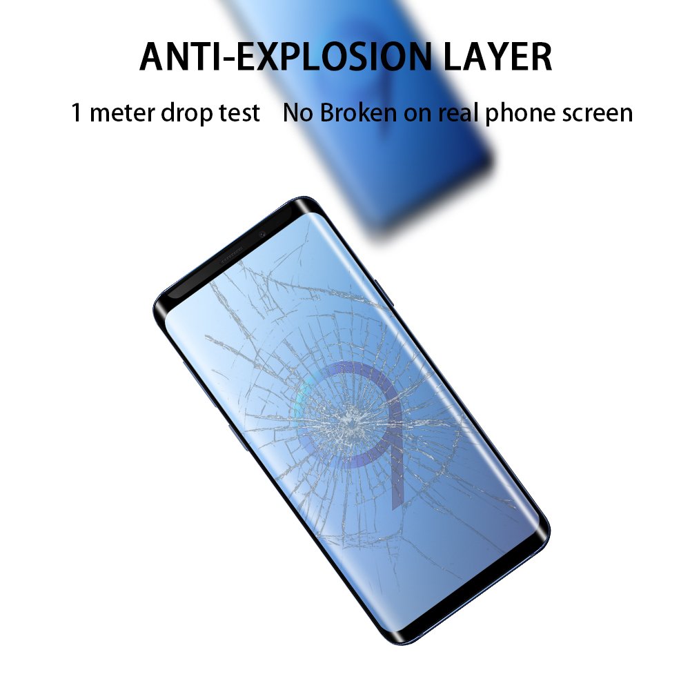 Tembin S9 Curved Edge Glass Screen Protector, 2 Pack Full Adhesive [ Leather Case Friendly ] Premium HD Clear Full Coverage Screen Film Dust Free Anti Scratch Screen Cover for Samsung Galaxy S9