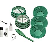 SE 11-Piece Gold Panning Kit - Complete Prospecting Set with Pans, Sieves, Tweezers, Glass Bottles, Sand Magnet, and More - I