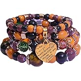 Pingyongchang Bohemian Colorful Stackable Beads Bracelets Set for Women Halloween Multilayer Heart Charm Bracelet Acrylic Orange Black Jewelry Costume Party Favors Gift