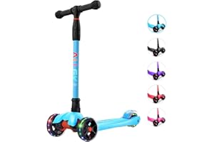 Allek Kick Scooter B02, Lean 'N Glide Scooter with Extra Wide PU Light-Up Wheels and 4 Adjustable Heights for Children from 3-12yrs (Aqua Blue)