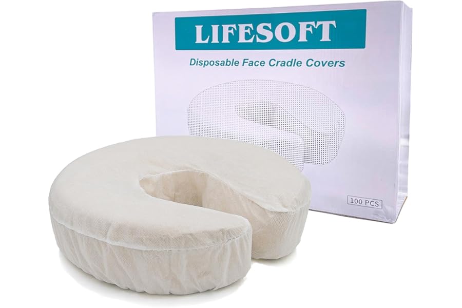 LIFESOFT Disposable Fitted Face Cradle Covers Silky Massage Headrest Covers Box of 100