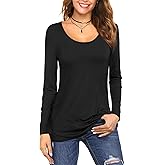 Amoretu Women's Scoop Neck Short/Long Sleeve Tees Cotton T Shirts Blouses Tops