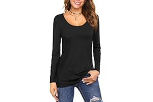 Amoretu Women's Scoop Neck Short/Long Sleeve Tees Cotton T Shirts Blouses Tops
