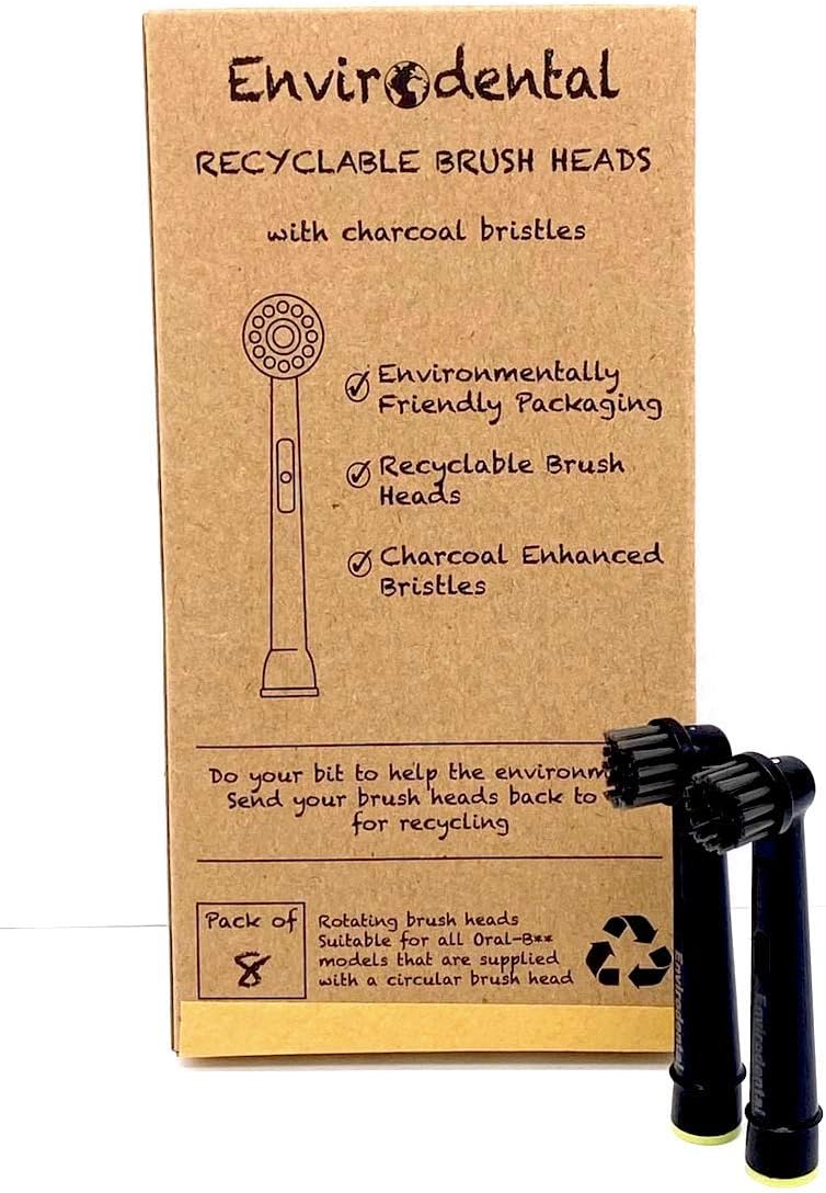 Eco Friendly Replacement Toothbrush Heads in Black by Envirodental, Fully Recyclable Pack of 8 Brushes - Image 5