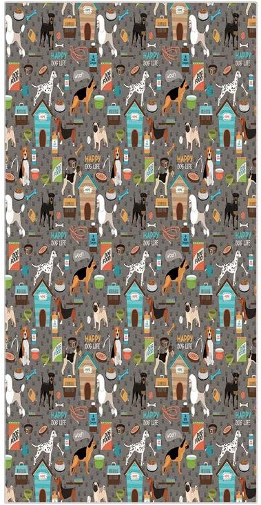 Decorative Privacy Window Film/Paw Print Background with Pet Canine Accessories Balls Carry Bags Leash Food Bowl/No-Glue Self Static Cling for Home Bedroom Bathroom Kitchen Office Decor Multicolor