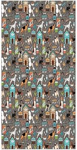 Decorative Privacy Window Film/Paw Print Background with Pet Canine Accessories Balls Carry Bags Leash Food Bowl/No-Glue Self Static Cling for Home Bedroom Bathroom Kitchen Office Decor Multicolor