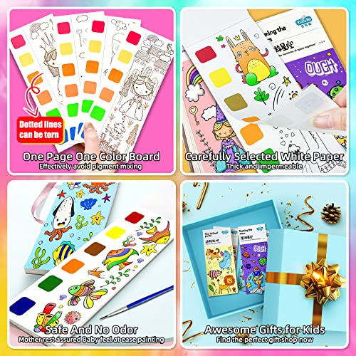 4-Pack Pocket Watercolor Painting Book, Magic Pocket Watercolor Book, Watercolor Painting Book for Kids, Watercolor Paint Bookmark,Travel Pocket Painted Kit for Artist,Beginners,Students Painters