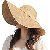 ericotry Womens Folable Floppy Hat Wide Floppy Brim Summer Beach Sun Hat Large Brimmed Garden Beach Sun Hat Big Summer Straw Cap Party Garden Travel (Khaki)