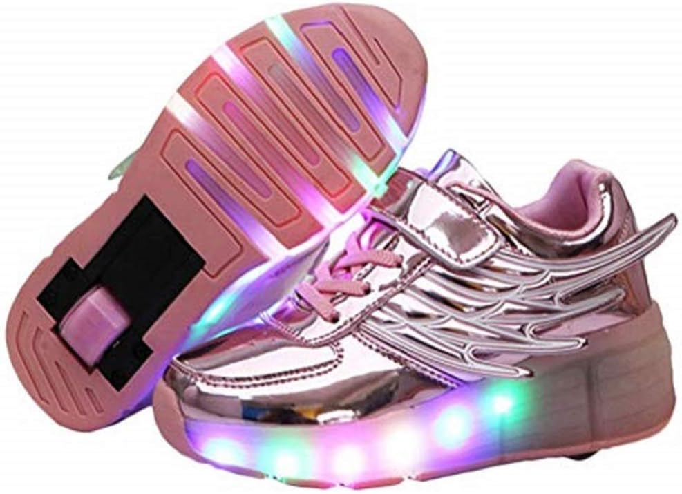 Ehauuo Kids Single Wheels Shoes with Lights Rechargeable Roller Skates Retractable LED Flashing Sneakers Wheels Shoes for Unisex Girls Boys Beginners Gift