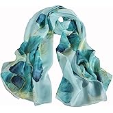 Sichdew 100% Mulberry Silk Women's Neck Silk Scarf-Lightweight Shawl,FLoral Print Beach Silk Wrap-Scarves for Photography