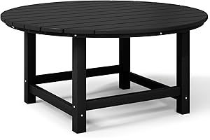 Costaelm Patio Conversation Table, Tatio Accent HDPE Outdoor Weather Resistant, Round Outdoor Porch Balcony Patio Drink Table for Outside, Pool, Backyard, Black